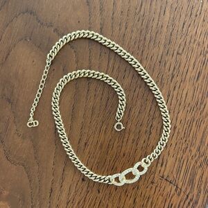 Dior Gold -Tone Chain Necklace with Rhinestone Accents